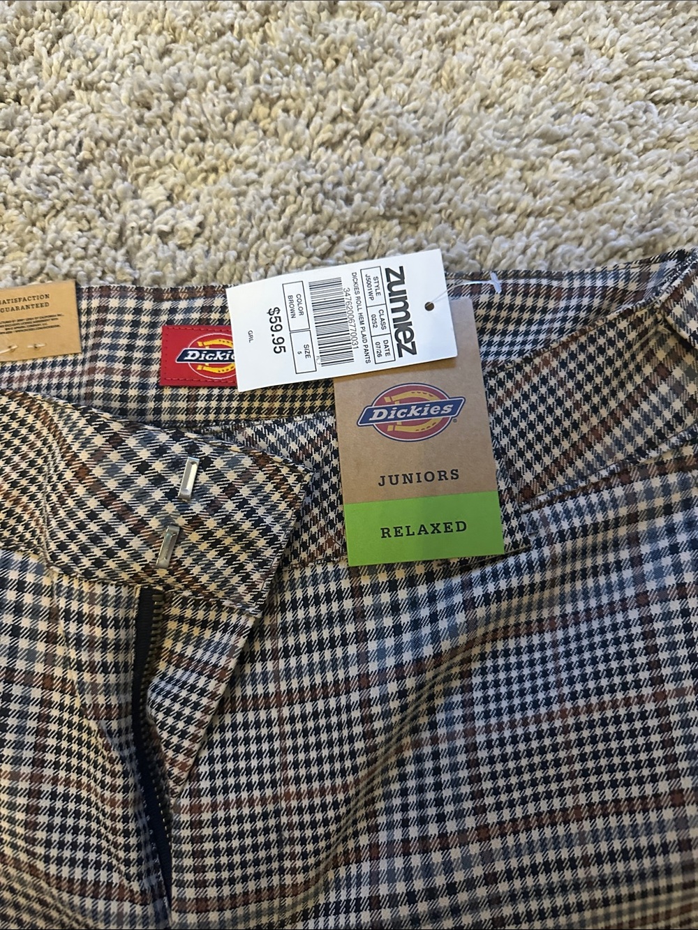 Dickies Juniors Plaid Relaxed pants in Brown, Black & White
